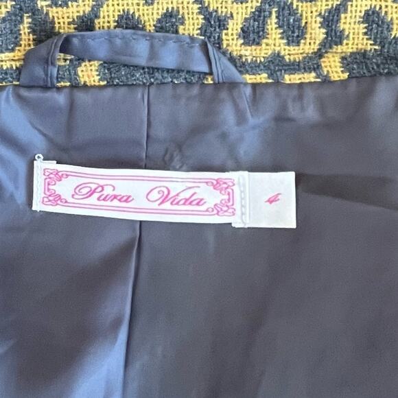 Pura Vida Peacoat Womens Size 4 Gold Gray Double Breasted Wool Blend Floral - Picture 7 of 9